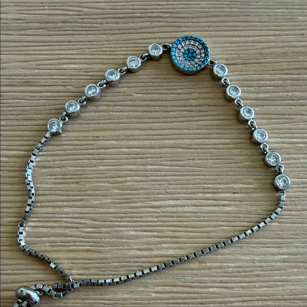 Silver-Tone Blue Pave Evil Eye Tennis Bracelet